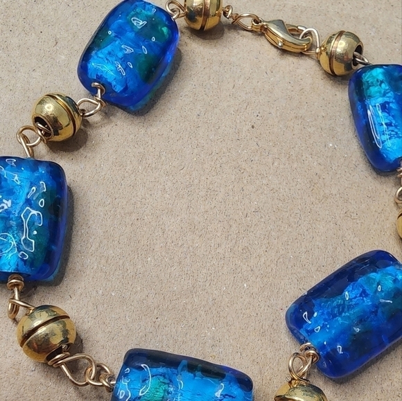 Set of statements bracelets, gold with Murano Glass & silver with turquoise bead - Picture 5 of 7